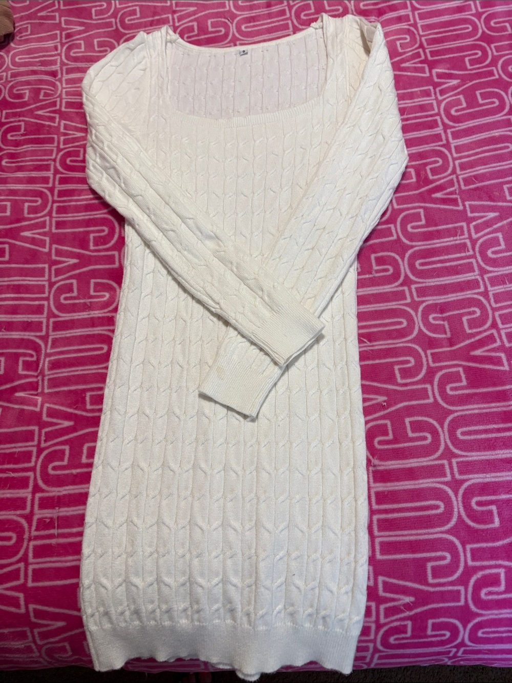 Amazon Cream Cable Knit Scoop-Neck Sweater Dress